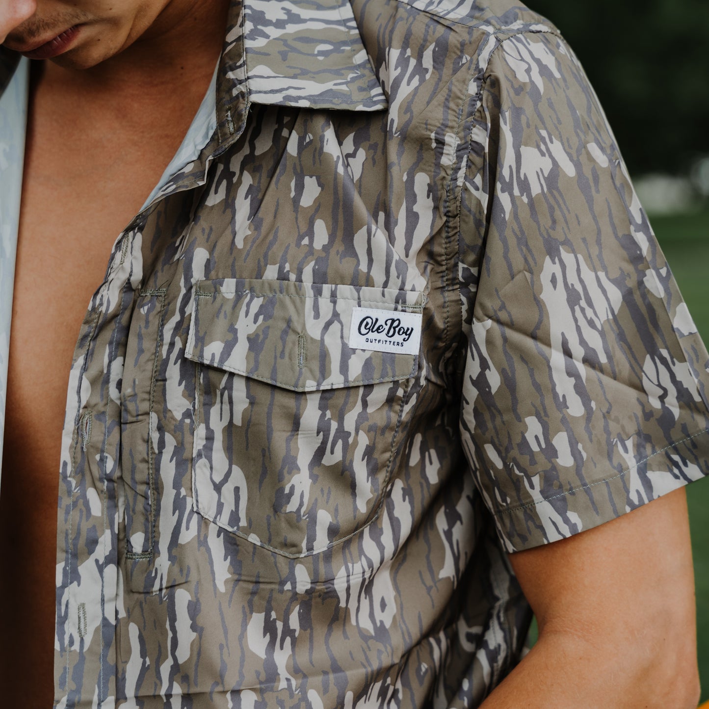 OLE BOY Performance Button Up Fishing Shirt - Bottomland Camo