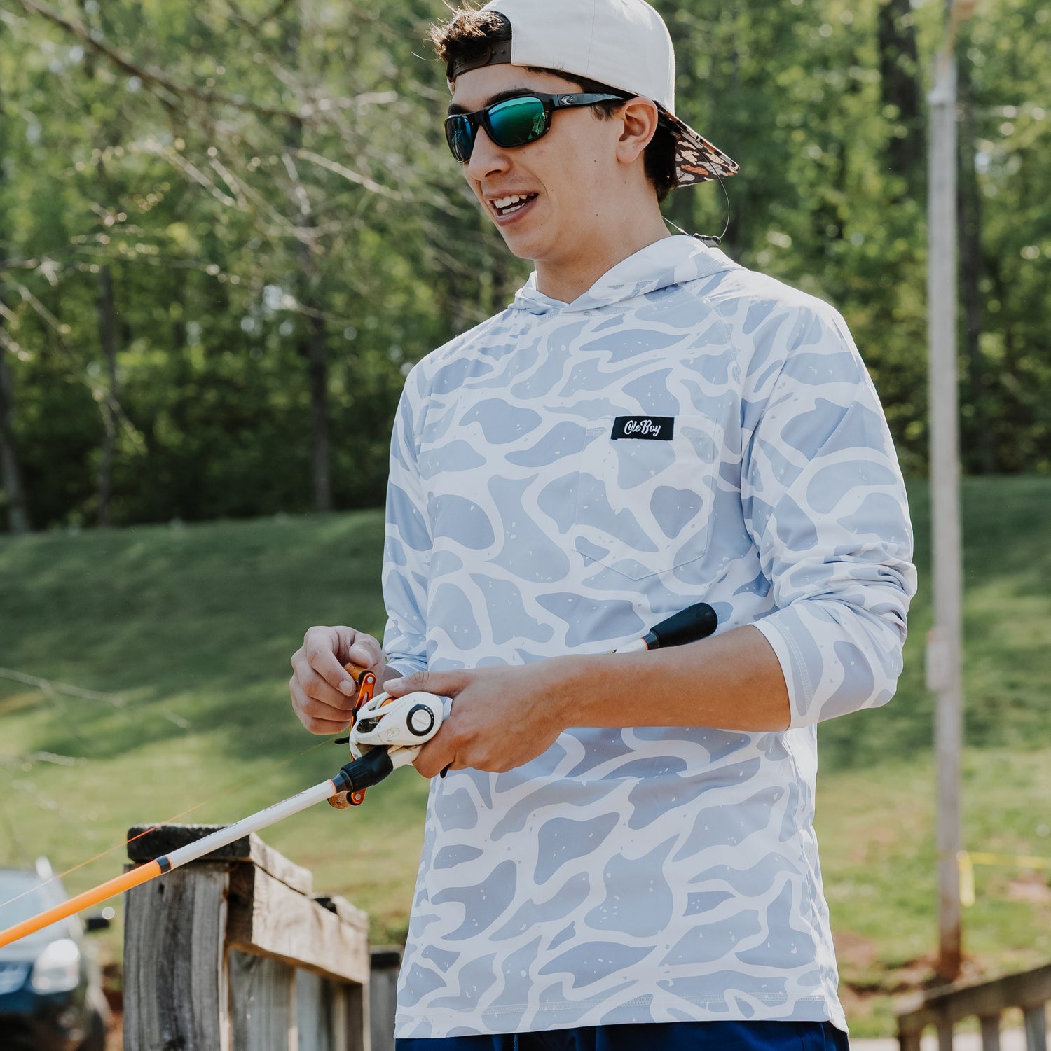 OLE BOY Performance Hooded Tee - Grey Duck Camo