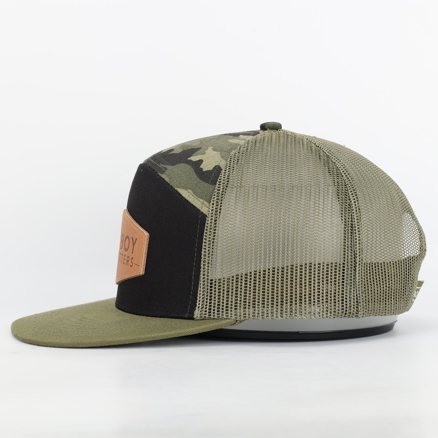 OLE BOY 7 Panel Camo Leather Patch Hat