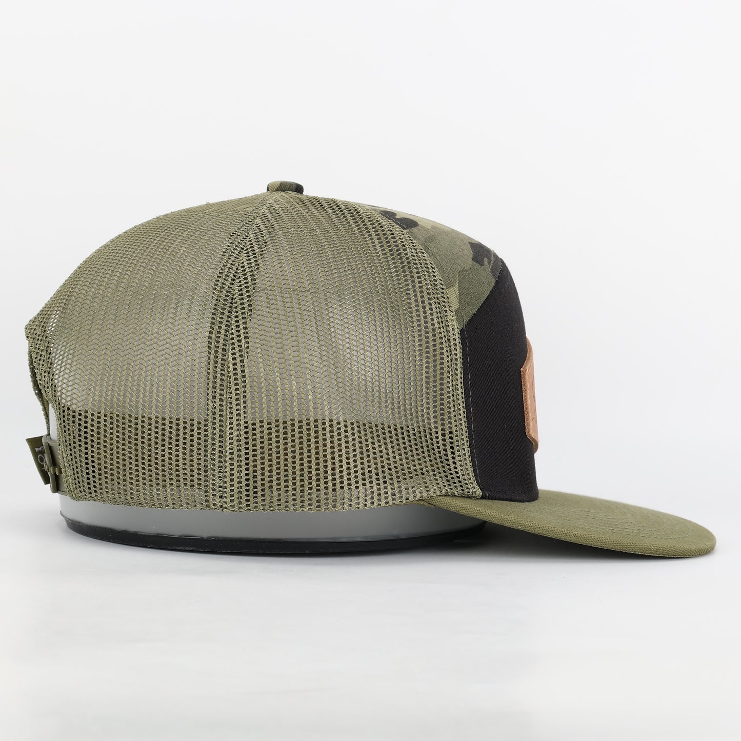 OLE BOY 7 Panel Camo Leather Patch Hat