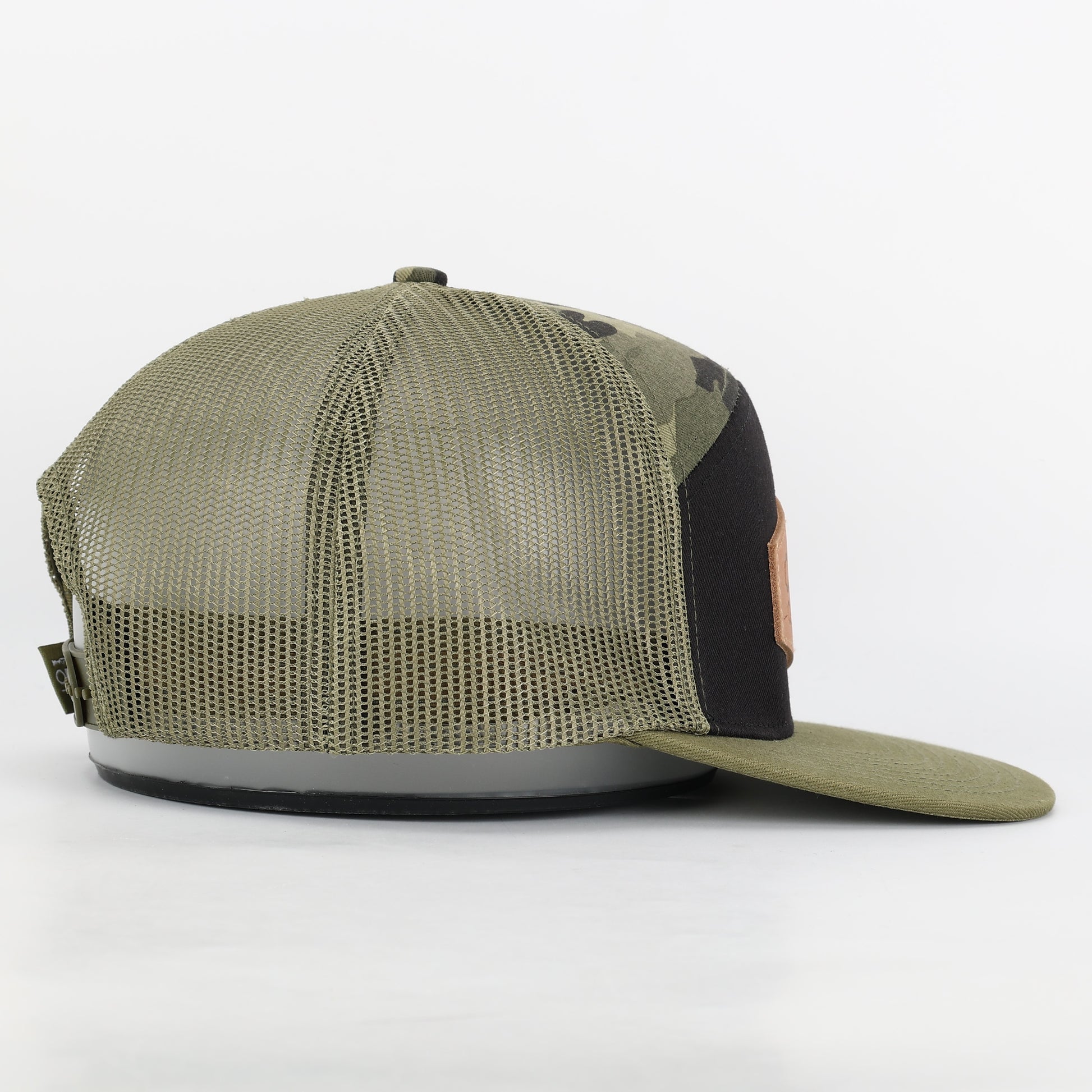 OLE BOY 7 Panel Camo Leather Patch Hat