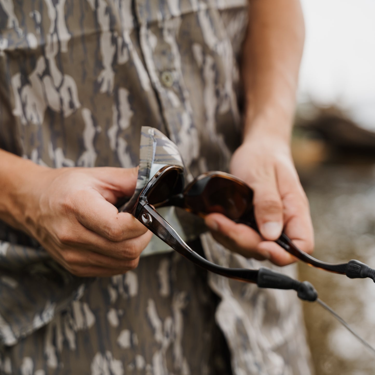 OLE BOY Performance Button Up Fishing Shirt - Bottomland Camo
