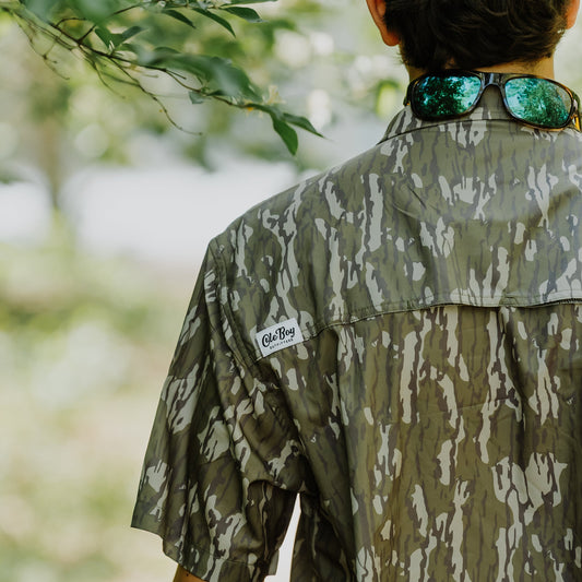 OLE BOY Performance Button Up Fishing Shirt - Bottomland Camo