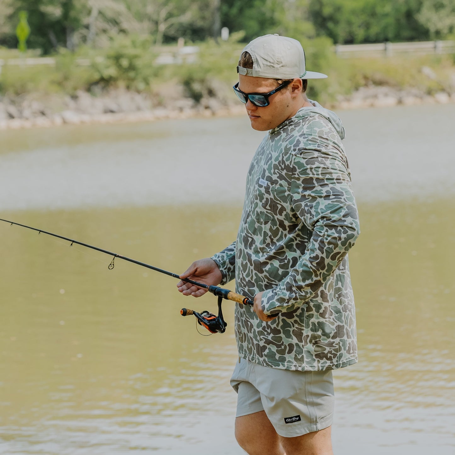 OLE BOY Performance Hooded Tee - Green Camo lifestyle